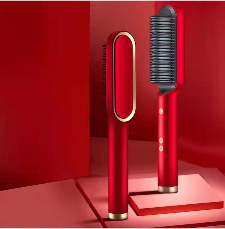 2-in-1 Negative Ion Hair Straightener Brush – USB Ceramic Hot Comb