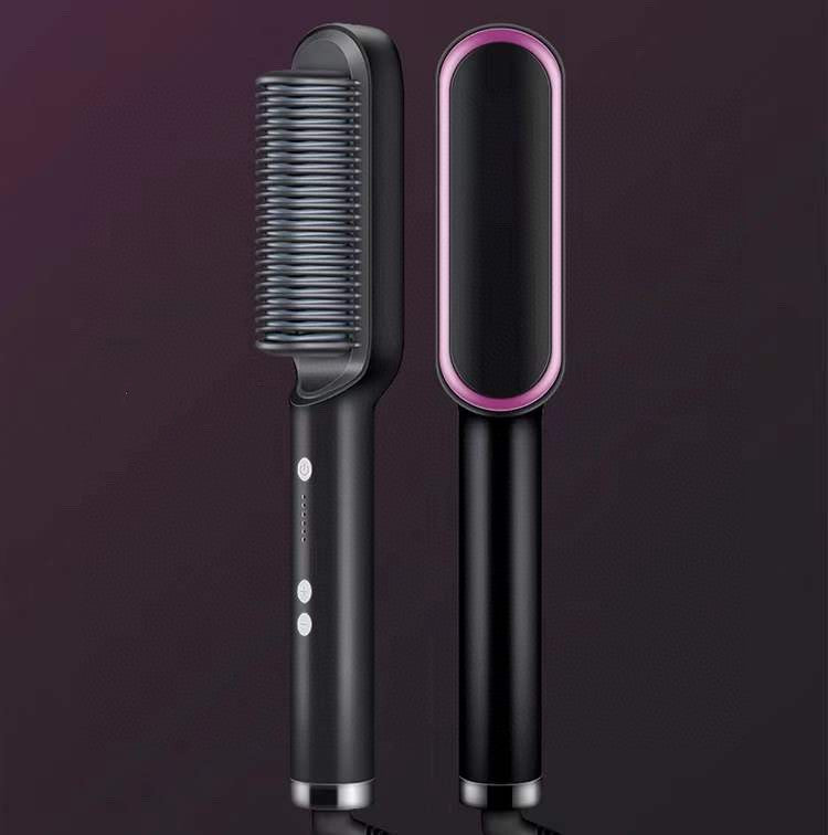 2-in-1 Negative Ion Hair Straightener Brush – USB Ceramic Hot Comb