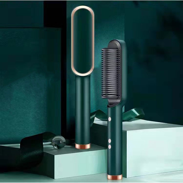 2-in-1 Negative Ion Hair Straightener Brush – USB Ceramic Hot Comb