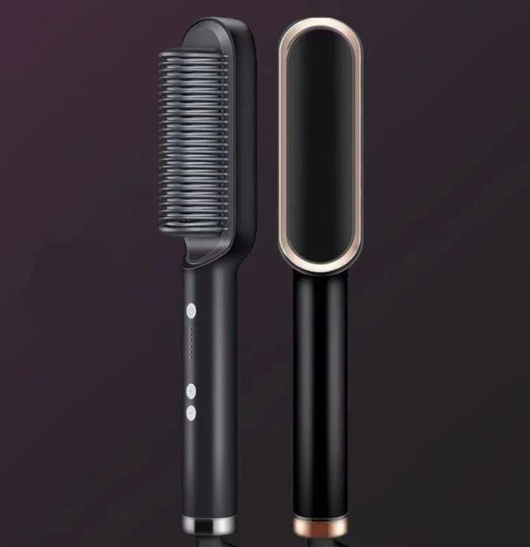 2-in-1 Negative Ion Hair Straightener Brush – USB Ceramic Hot Comb