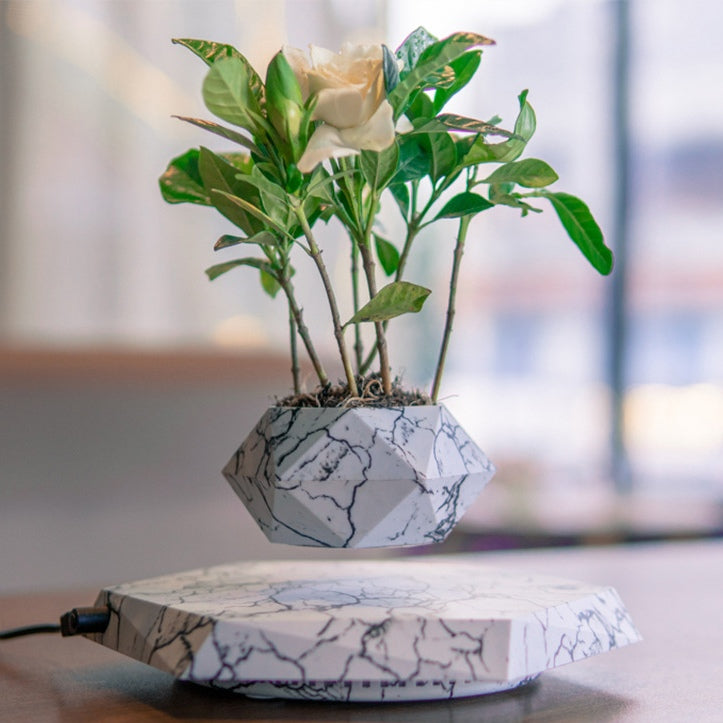 Magnetic Levitating Plant Pot – Marble Floating Planter with LED