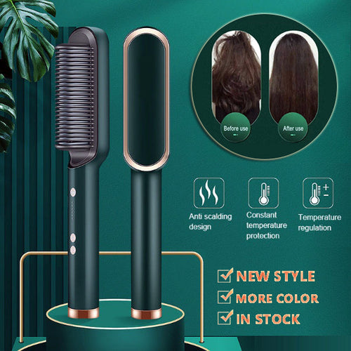 2-in-1 Negative Ion Hair Straightener Brush – USB Ceramic Hot Comb
