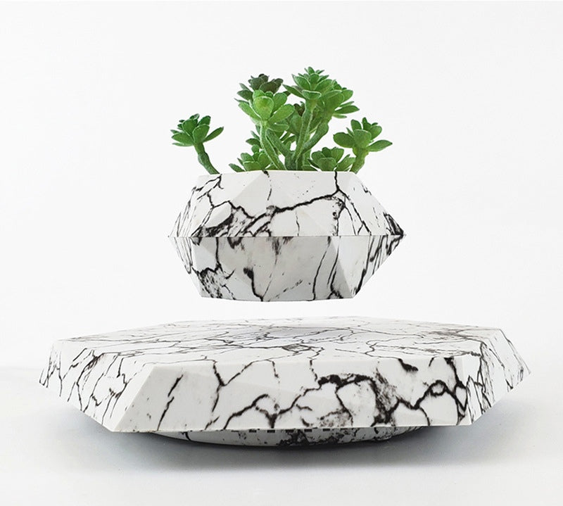 Magnetic Levitating Plant Pot – Marble Floating Planter with LED