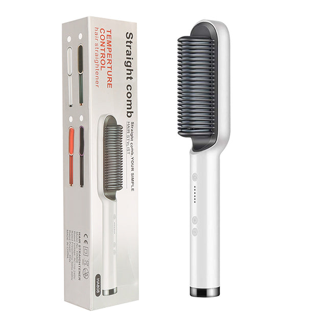 2-in-1 Negative Ion Hair Straightener Brush – USB Ceramic Hot Comb