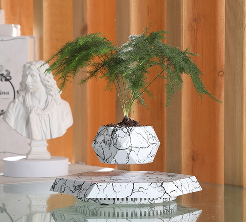 Magnetic Levitating Plant Pot – Marble Floating Planter with LED