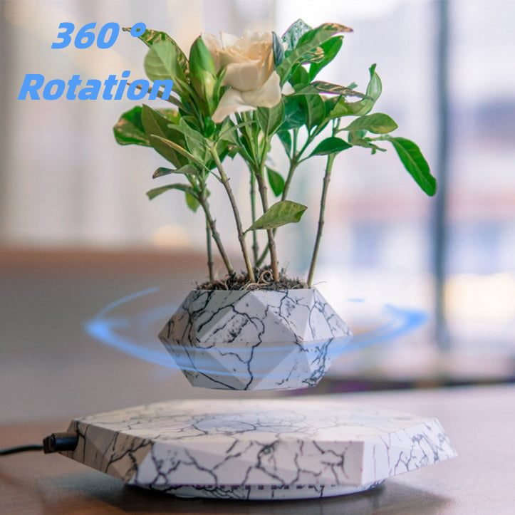 Magnetic Levitating Plant Pot – Marble Floating Planter with LED