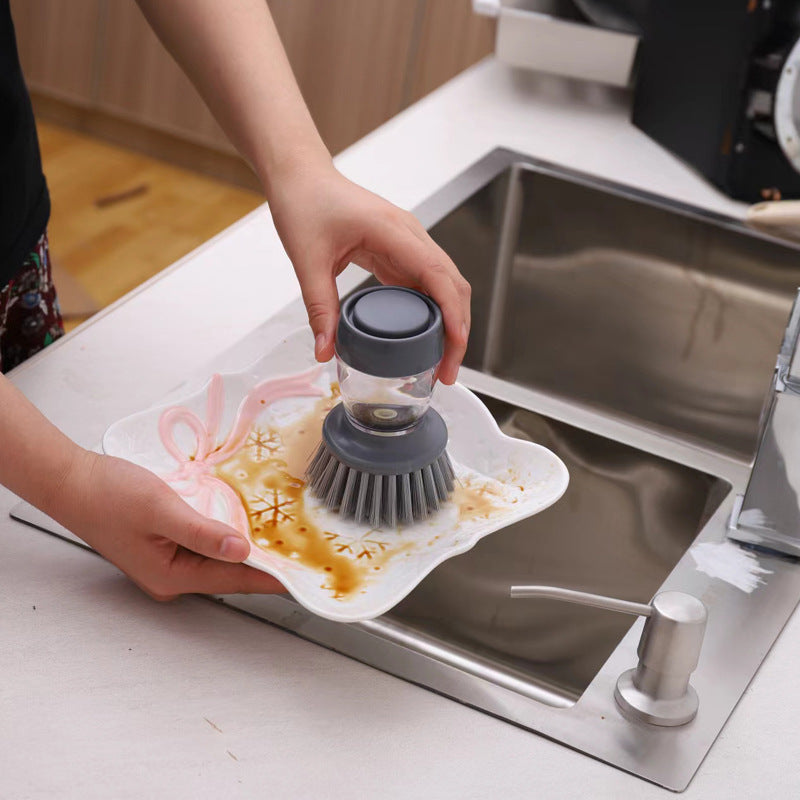 Press & Clean Dish Brush – Liquid Dispensing Scrubber for Kitchen & Bath
